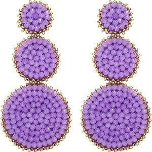 Lavender Beaded Triple Tier Earrings 60s Boho Retro Bohemian Festival Jewelry